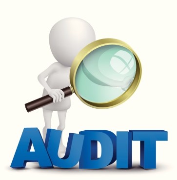 Audits and reviews, cartoon examining the word audit with a magnifying glass