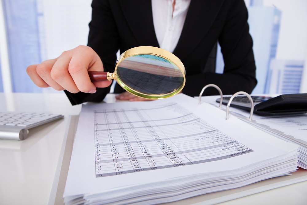 Paying too much for an audit, business person looking at file with magnifying glass